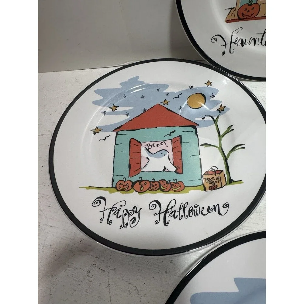 Rosanna Halloween 8” Salad Plates Snack Plate Ghost Trick Treat Spooky Haunted